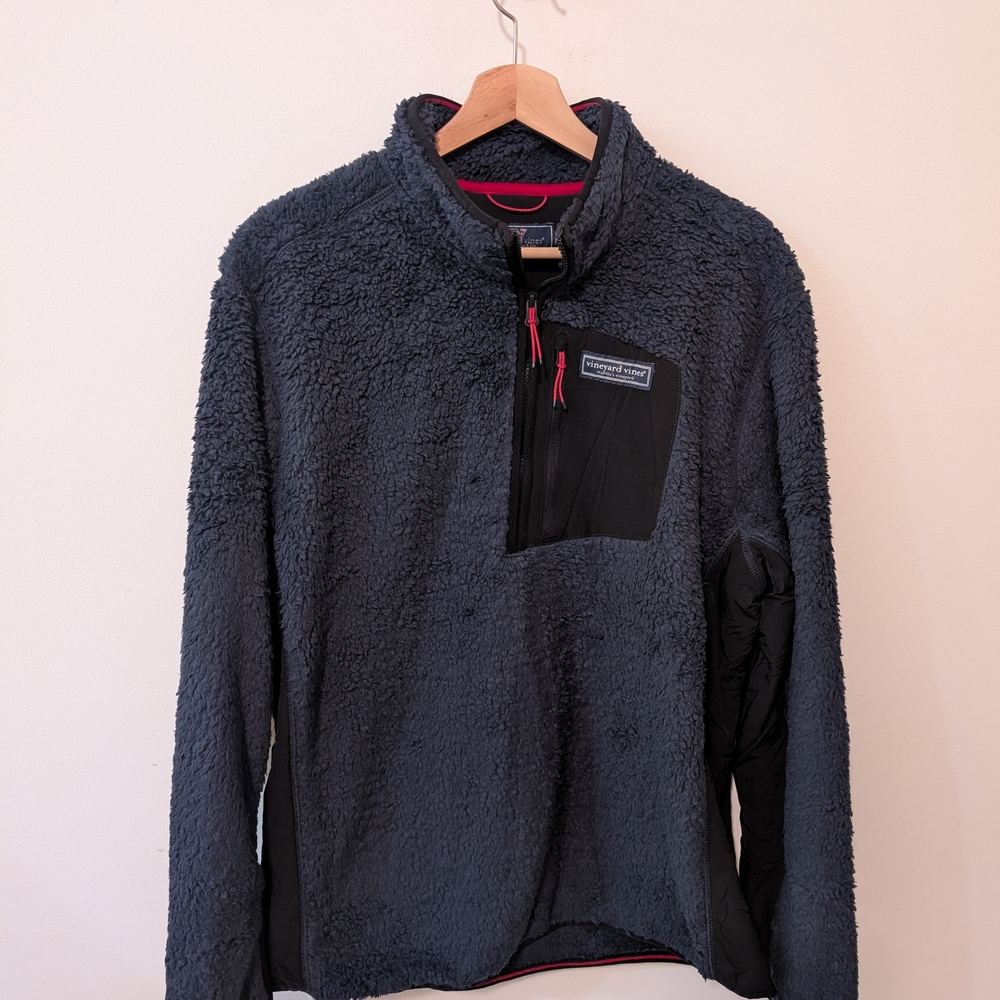 Vineyard Vines Stillwater Navy Blue Men's Sherpa Quarter Zip Pullover Size Large